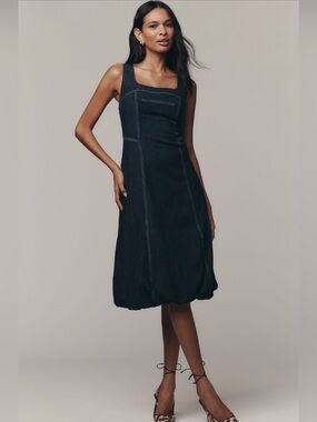 Pilcro Square-Neck Denim A-Line Midi Dress